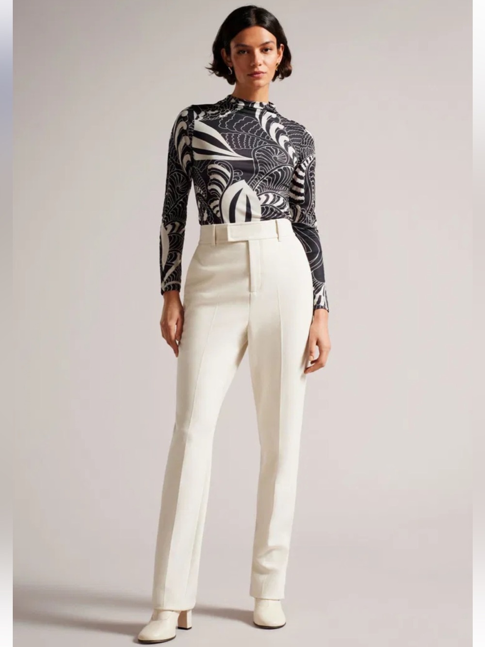 Ted Baker Emberr High Neck Fitted Swirl-Print Top in Black Size L